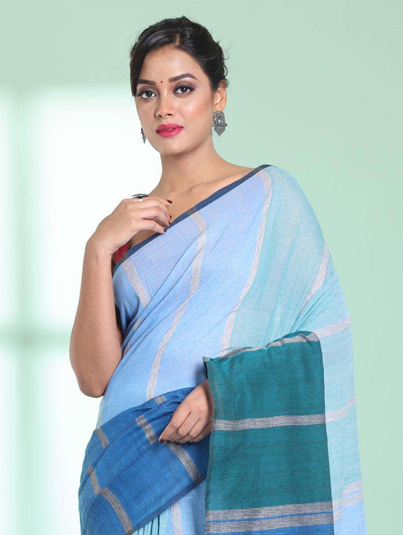 women striped handloom saree with blouse - 22042721 -  Standard Image - 2