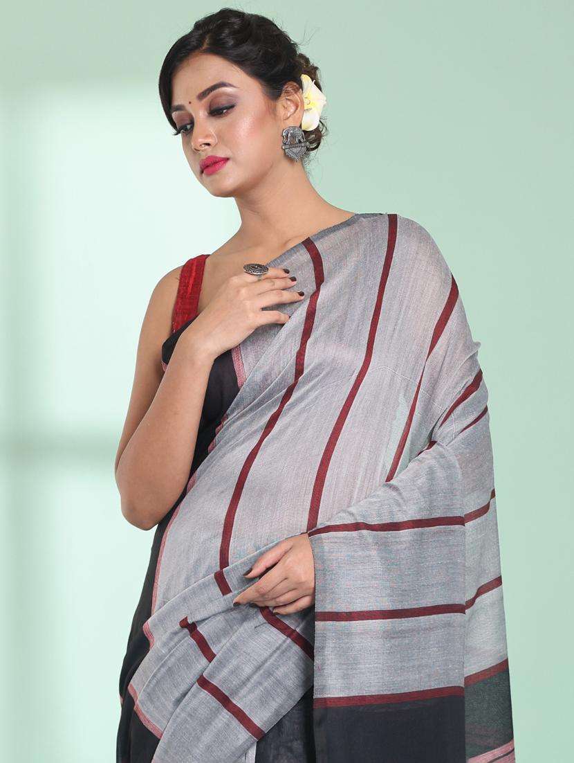 women striped handloom saree with blouse - 22042722 -  Standard Image - 2