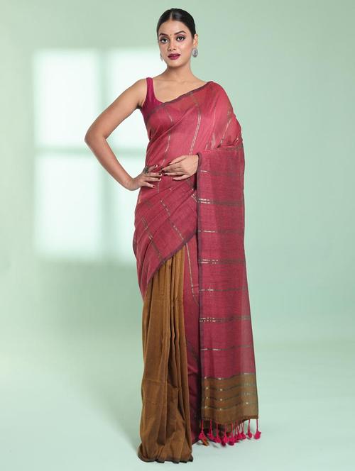 women striped handloom saree with blouse - 22042727 -  Standard Image - 0
