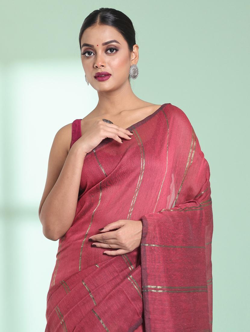 women striped handloom saree with blouse - 22042727 - Standard Image - 2