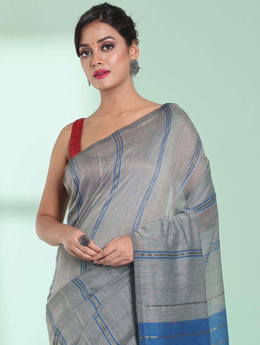 women striped handloom saree with blouse - 22042729 -  Standard Image - 2