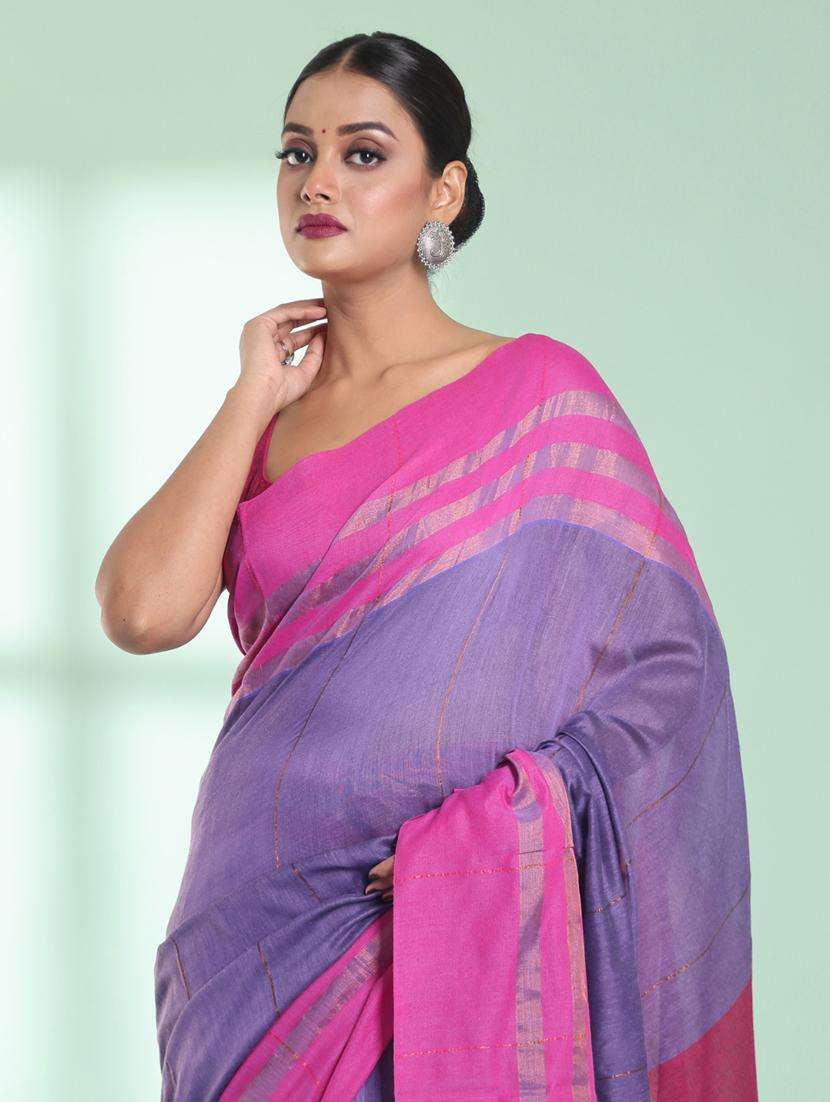purple cotton handloom saree with blouse - 22042730 -  Standard Image - 2