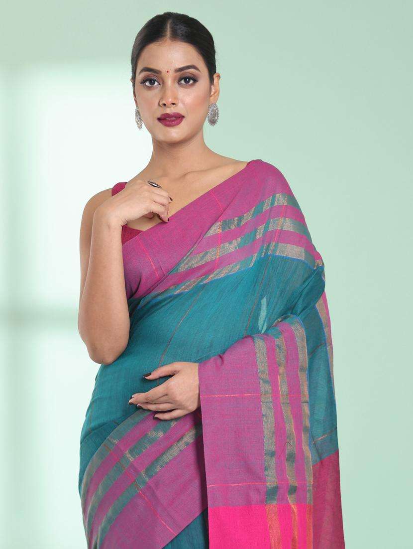 women striped handloom saree with blouse - 22042731 -  Standard Image - 2