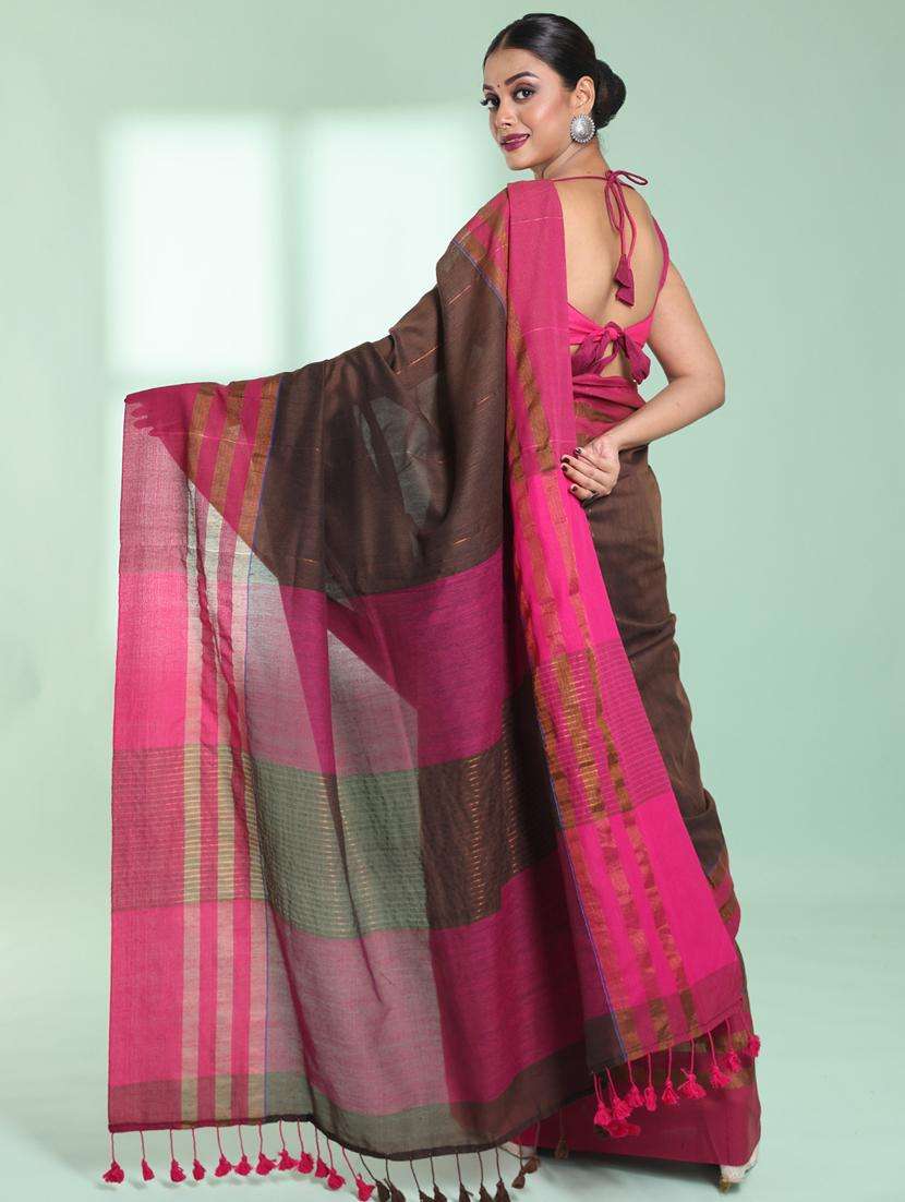 women striped handloom saree with blouse - 22042732 -  Standard Image - 2