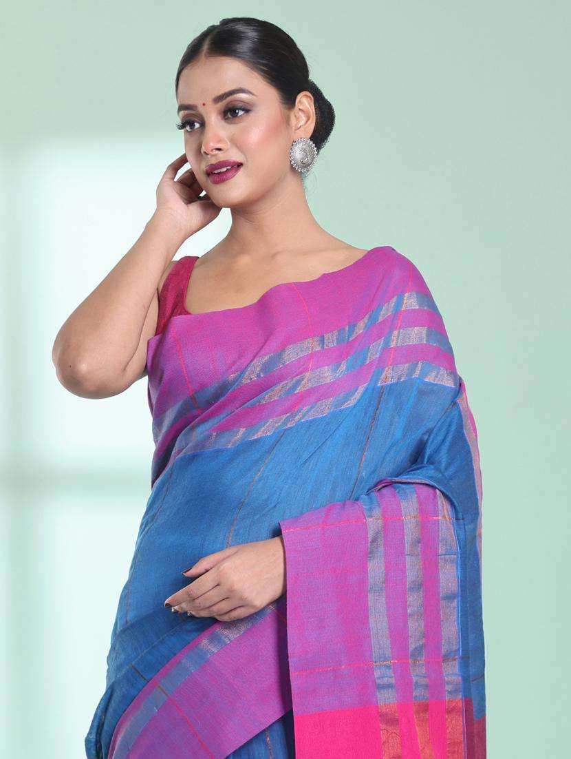 women striped handloom saree with blouse - 22042733 -  Standard Image - 2