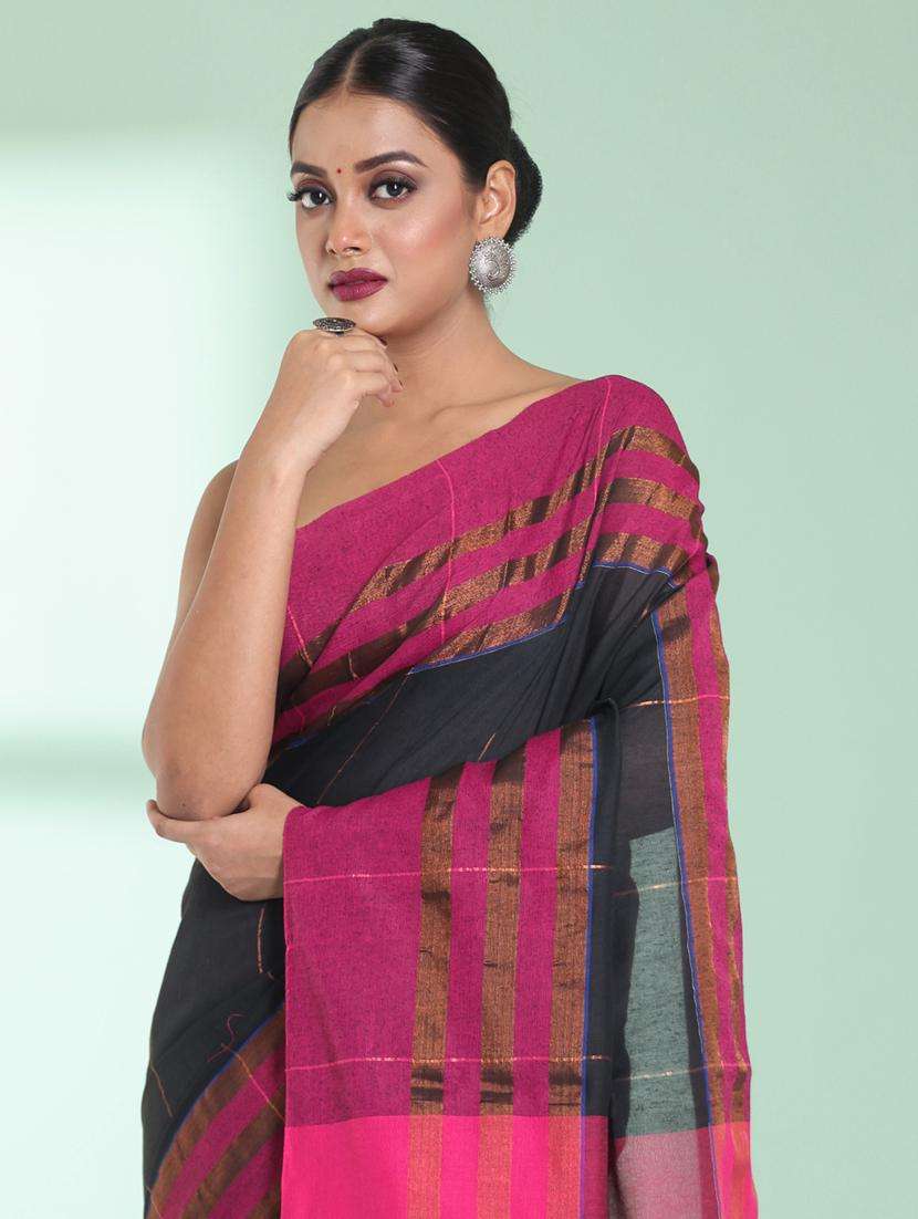 women striped handloom saree with blouse - 22042735 -  Standard Image - 2