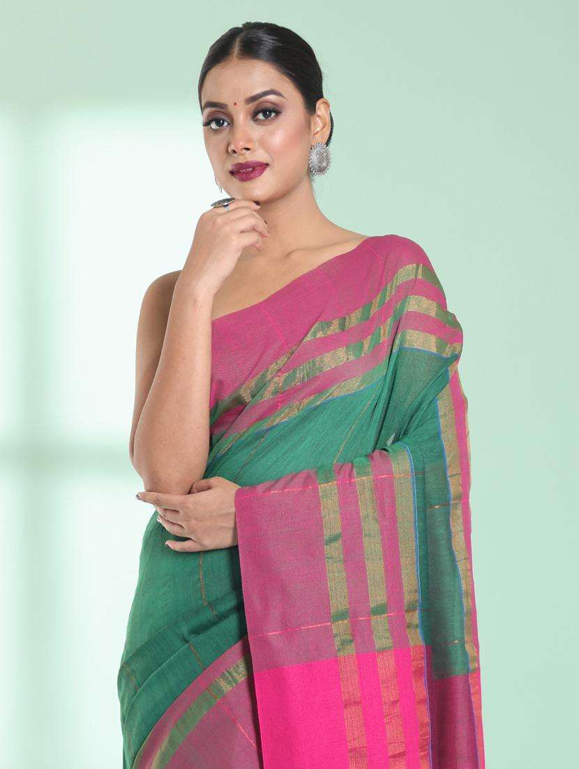 women striped handloom saree with blouse - 22042736 -  Standard Image - 2