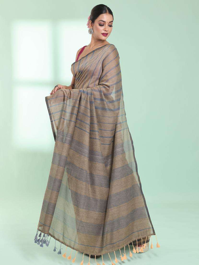 women striped handloom saree with blouse - 22042739 -  Standard Image - 2