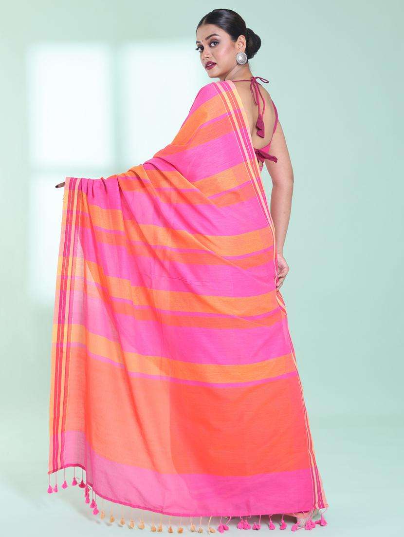 women striped handloom saree with blouse - 22042741 -  Standard Image - 2