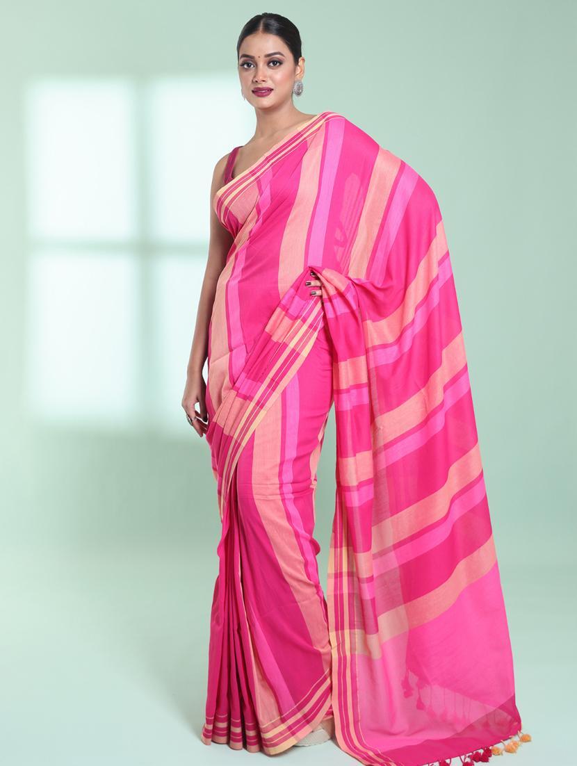 women striped handloom saree with blouse - 22042742 -  Zoom Image - 0