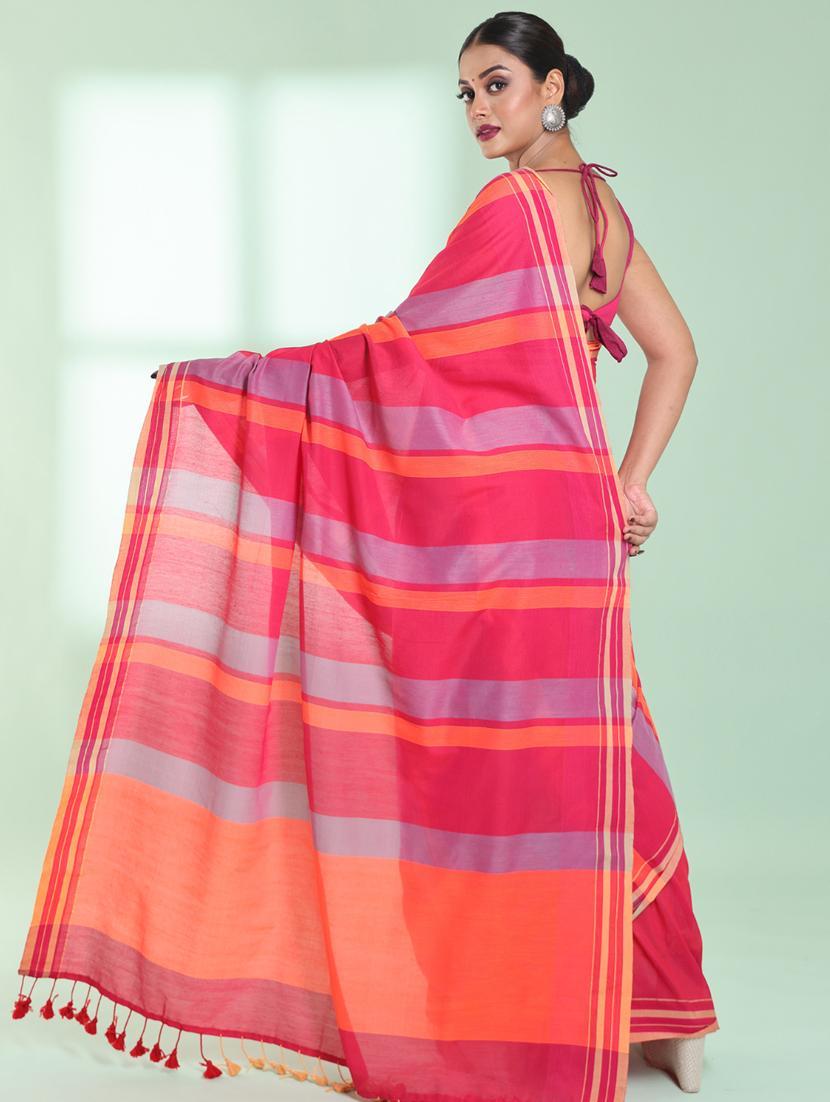 women striped handloom saree with blouse - 22042743 - Standard Image - 2