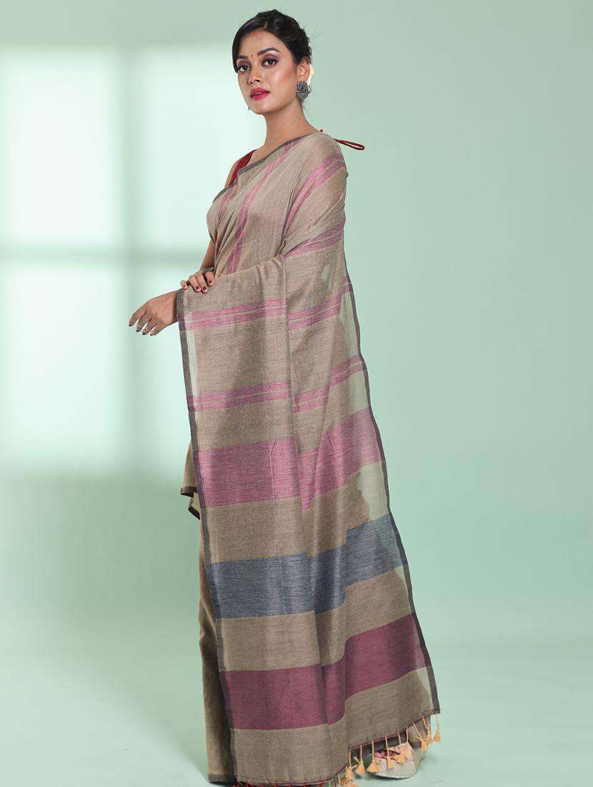 women striped handloom saree with blouse - 22042746 -  Standard Image - 2