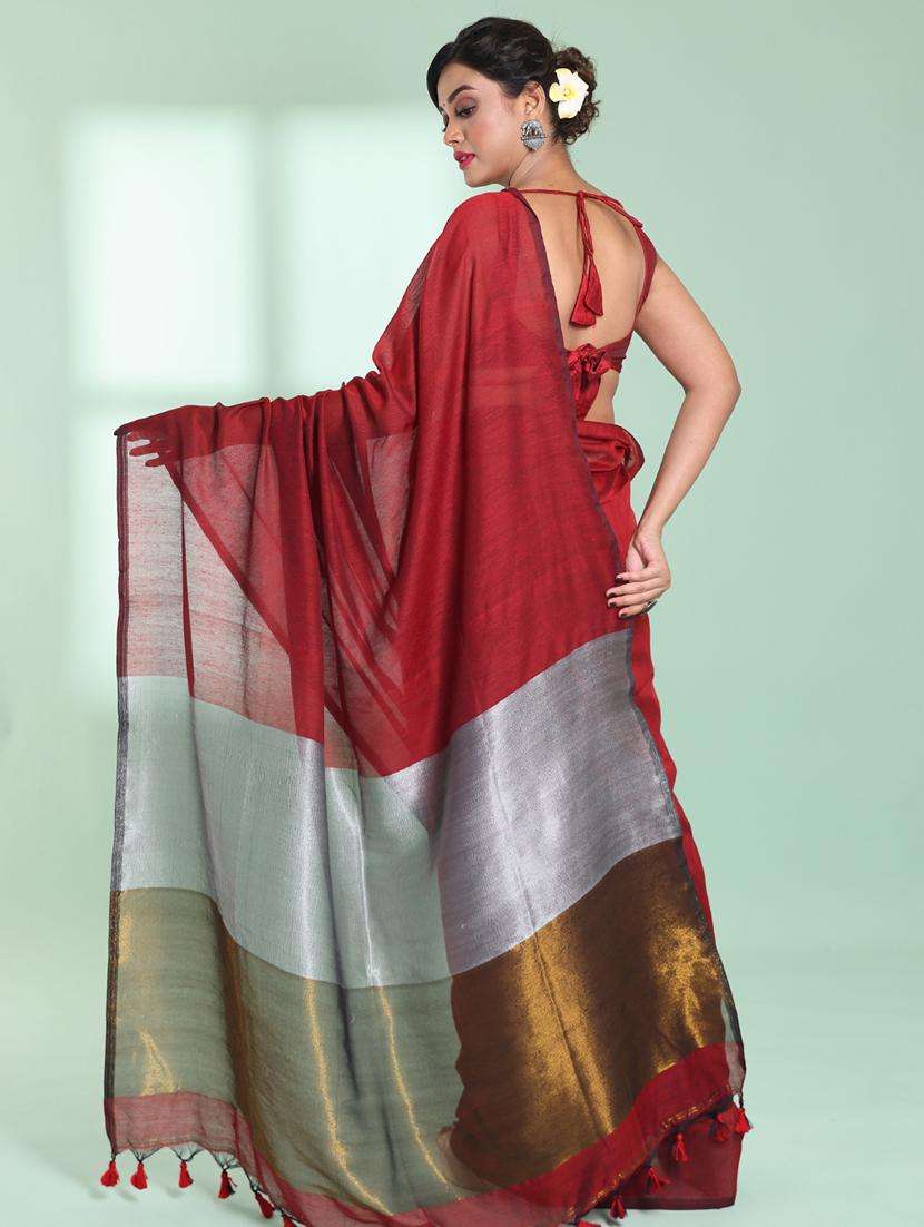 women solid handloom saree with blouse - 22042750 -  Standard Image - 2