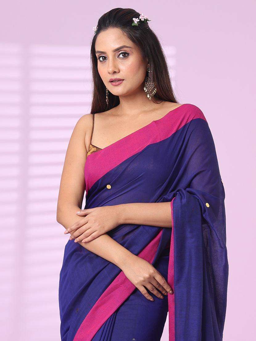 women solid with work bordered saree with blouse - 22042755 -  Standard Image - 2