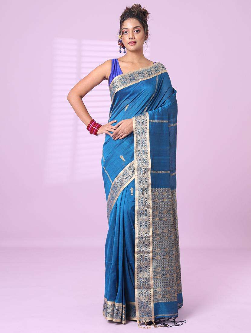 blue cotton handloom saree with blouse