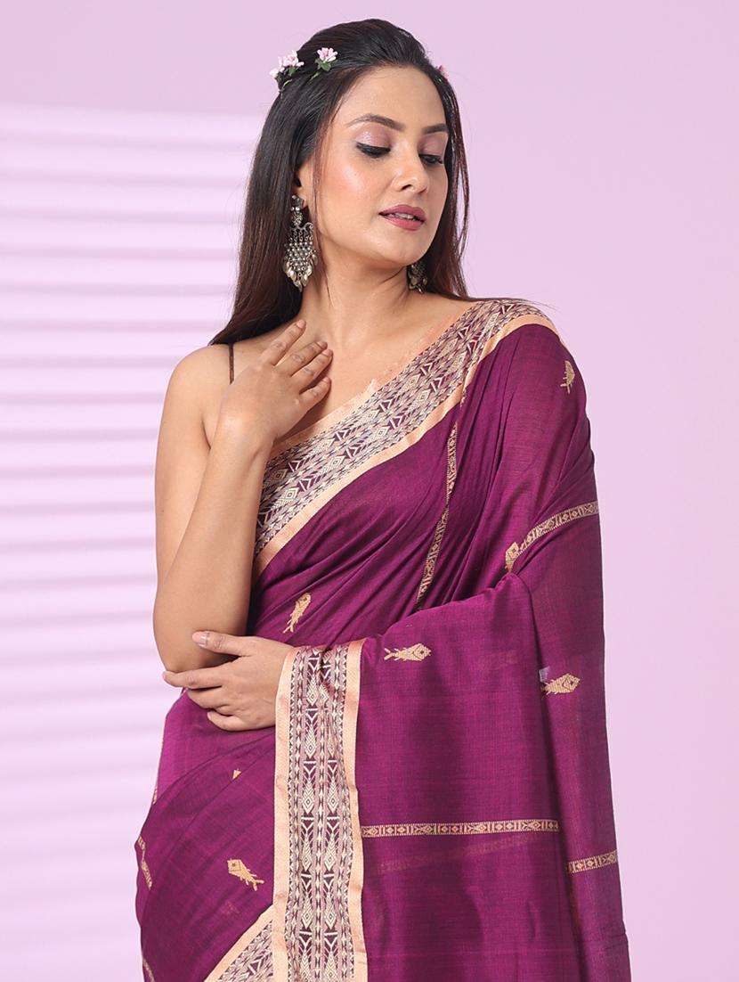 purple cotton handloom saree with blouse - 22042783 -  Standard Image - 2