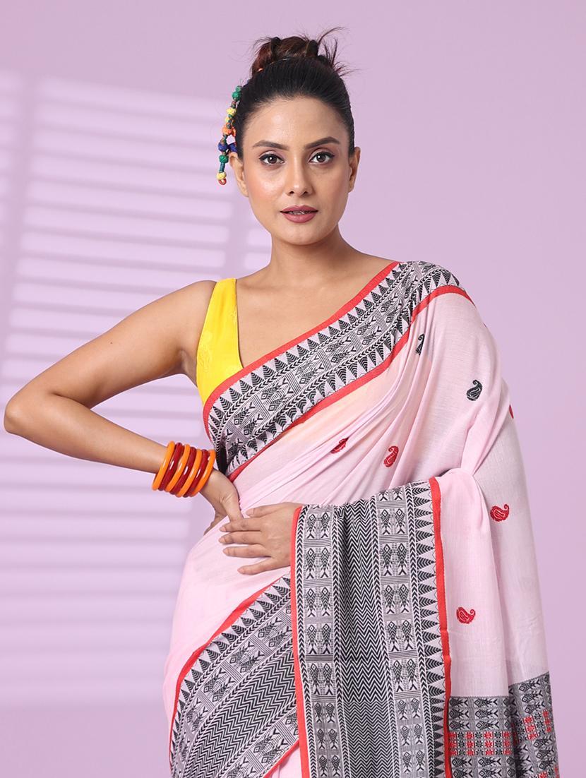 rosewater cotton handloom saree with blouse - 22042785 - Standard Image - 2