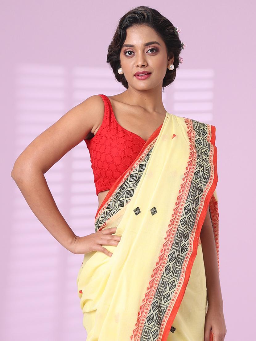 yellow cotton handloom saree with blouse - 22042787 - Standard Image - 2