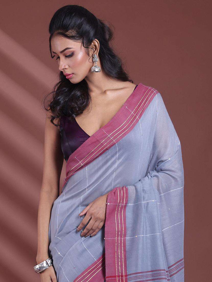 women striped handloom saree with blouse - 22042795 -  Standard Image - 2