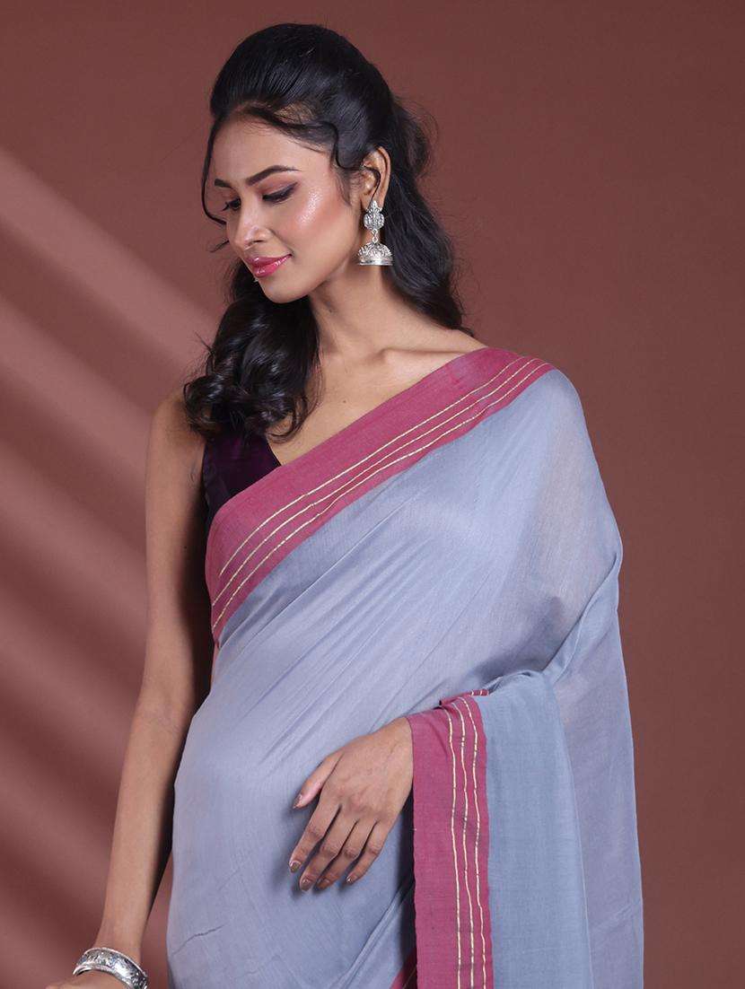 women grey handloom saree with blouse - 22042796 -  Standard Image - 2