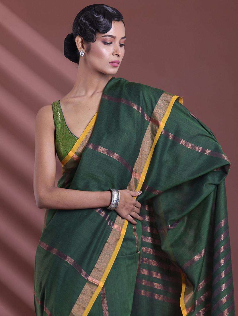 women striped handloom saree with blouse - 22042798 -  Standard Image - 2