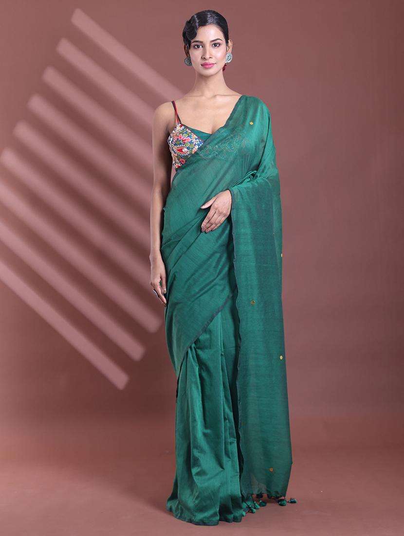 women solid with work embellished saree with blouse