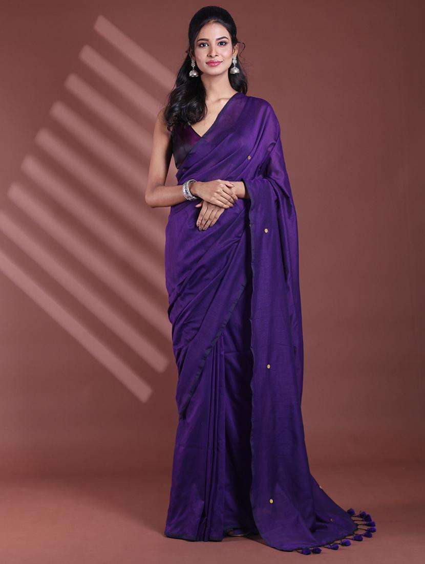 women solid with work embellished saree with blouse