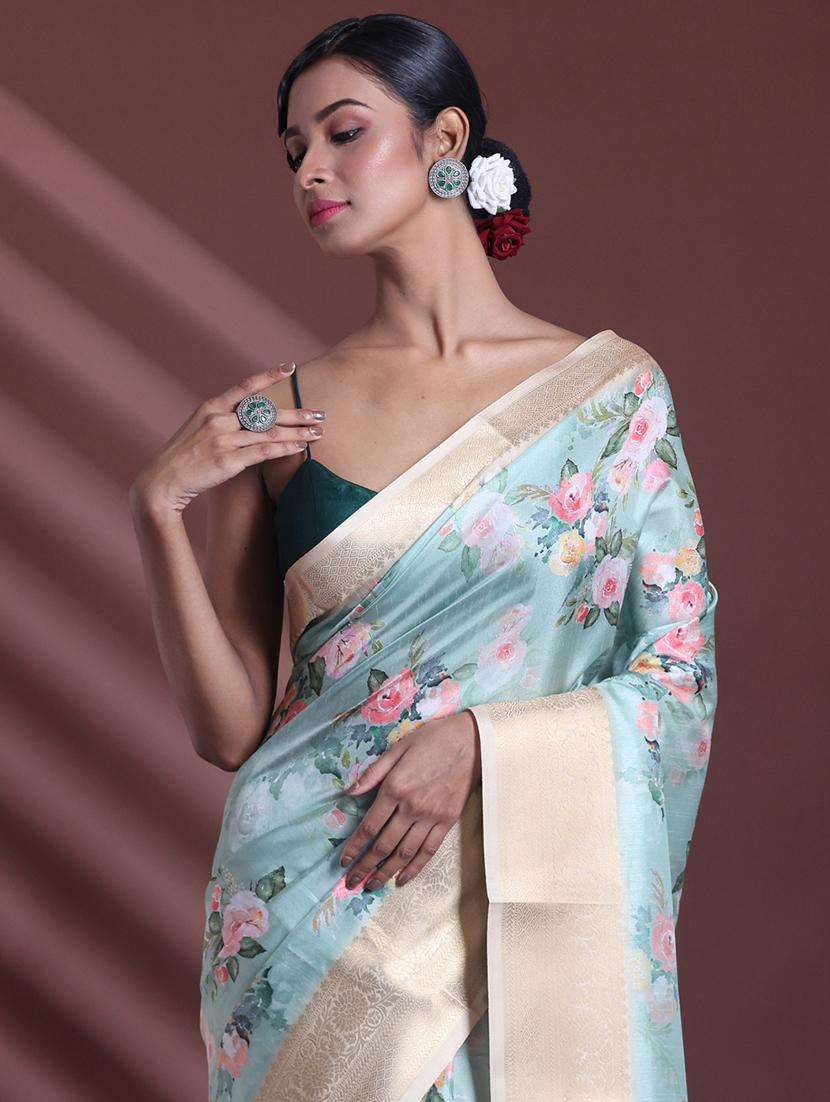 women floral bordered saree with blouse - 22042818 -  Standard Image - 2