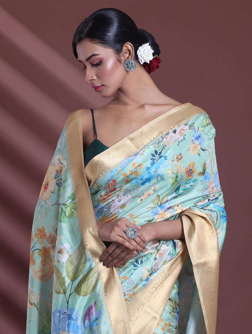 women floral bordered saree with blouse - 22042823 -  Standard Image - 2
