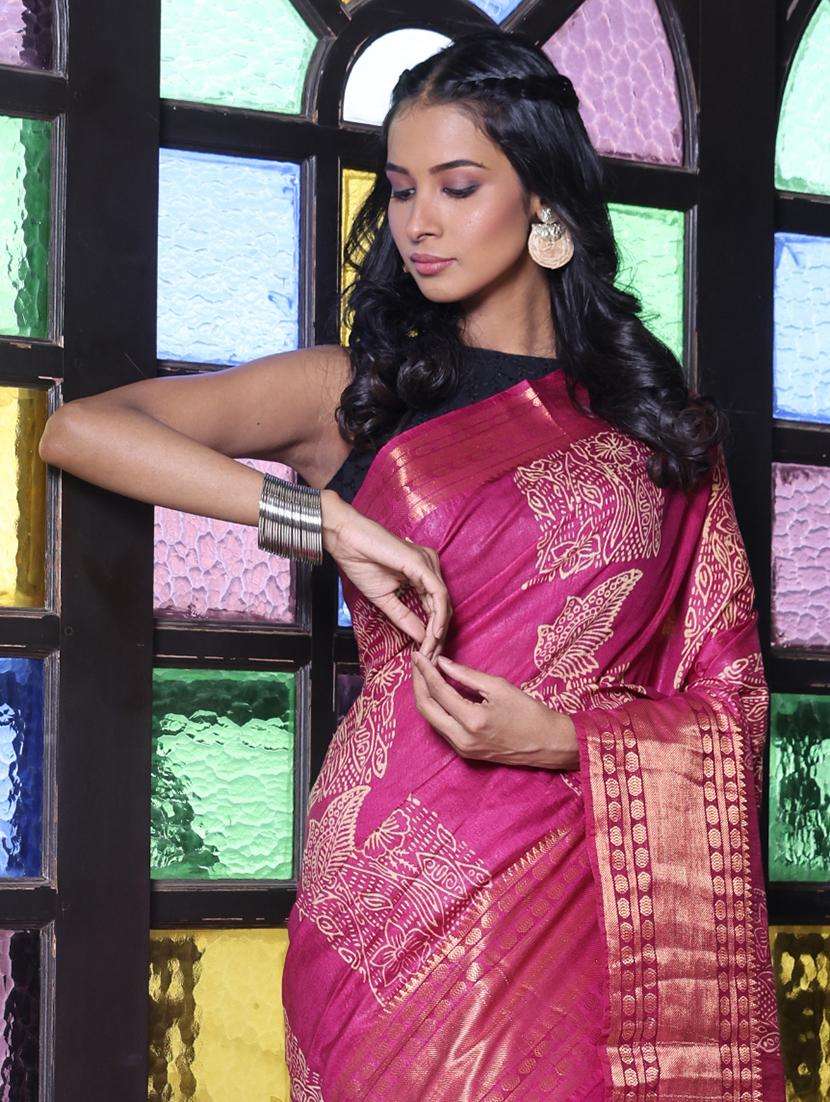 women printed bordered saree with blouse - 22042872 -  Standard Image - 2