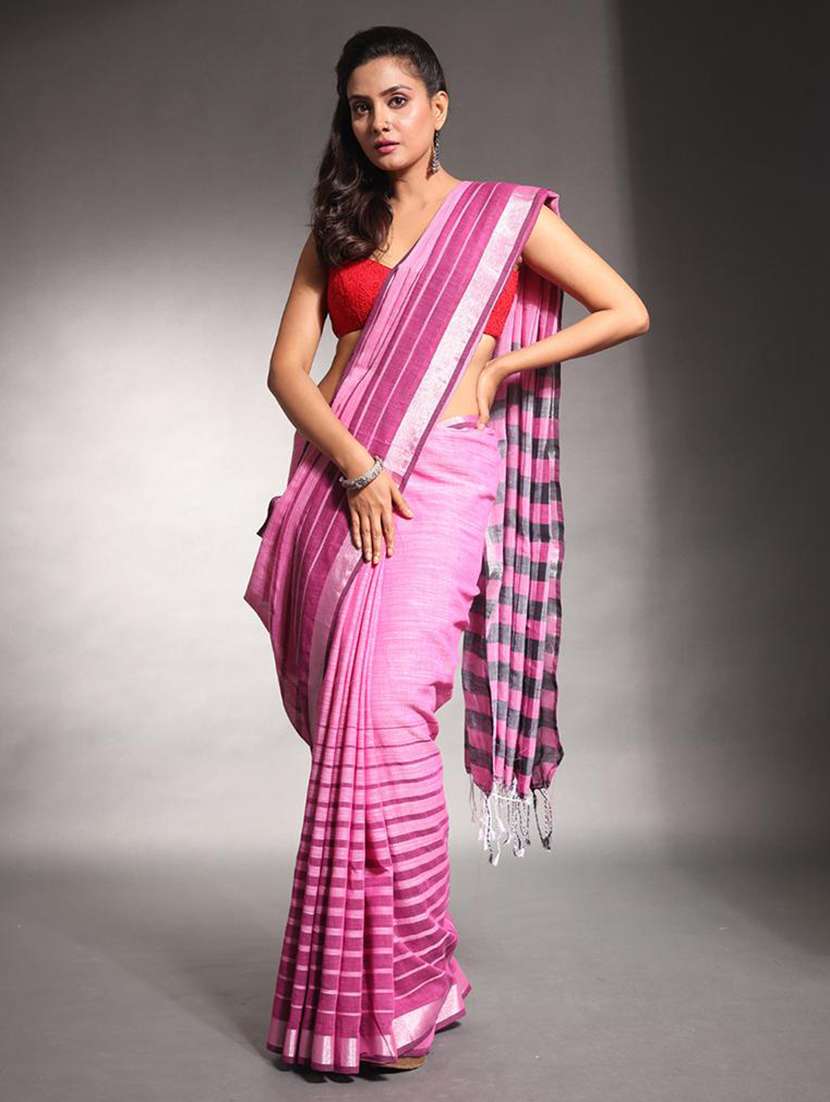 women striped handloom saree with blouse