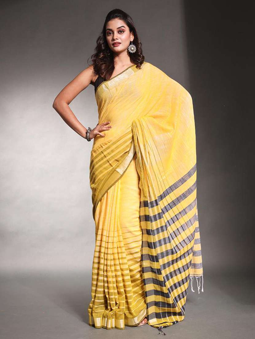 women striped handloom saree with blouse