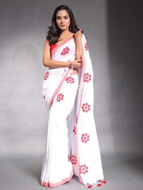 women solid with work embroidered saree with blouse - 22042970 -  Standard Image - 0