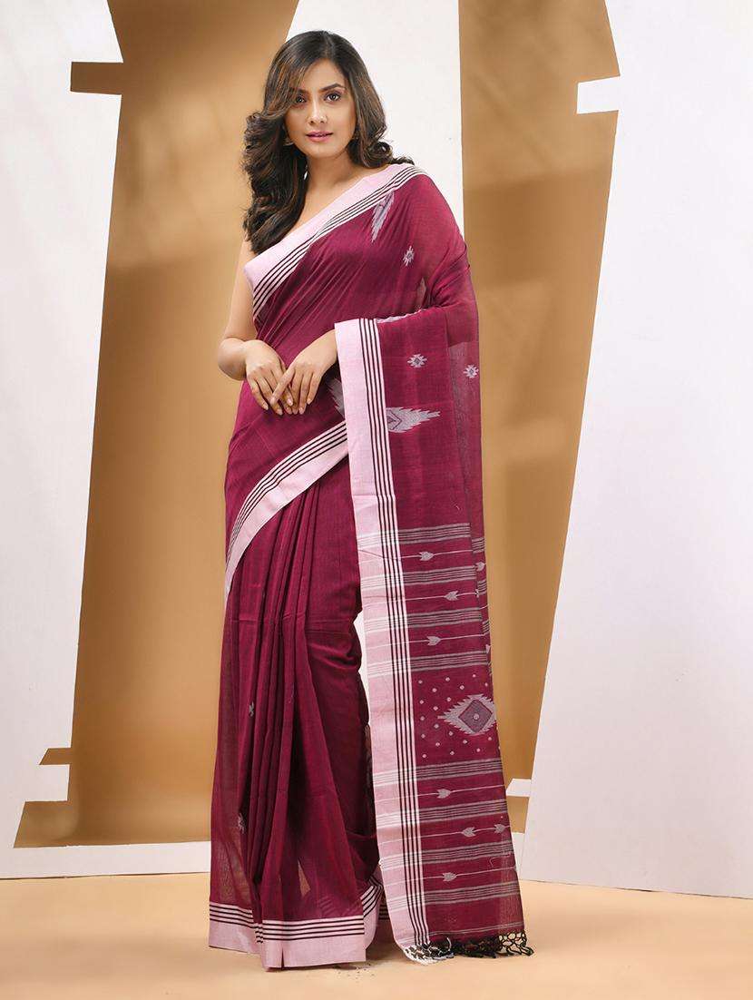 magenta cotton handloom saree with blouse