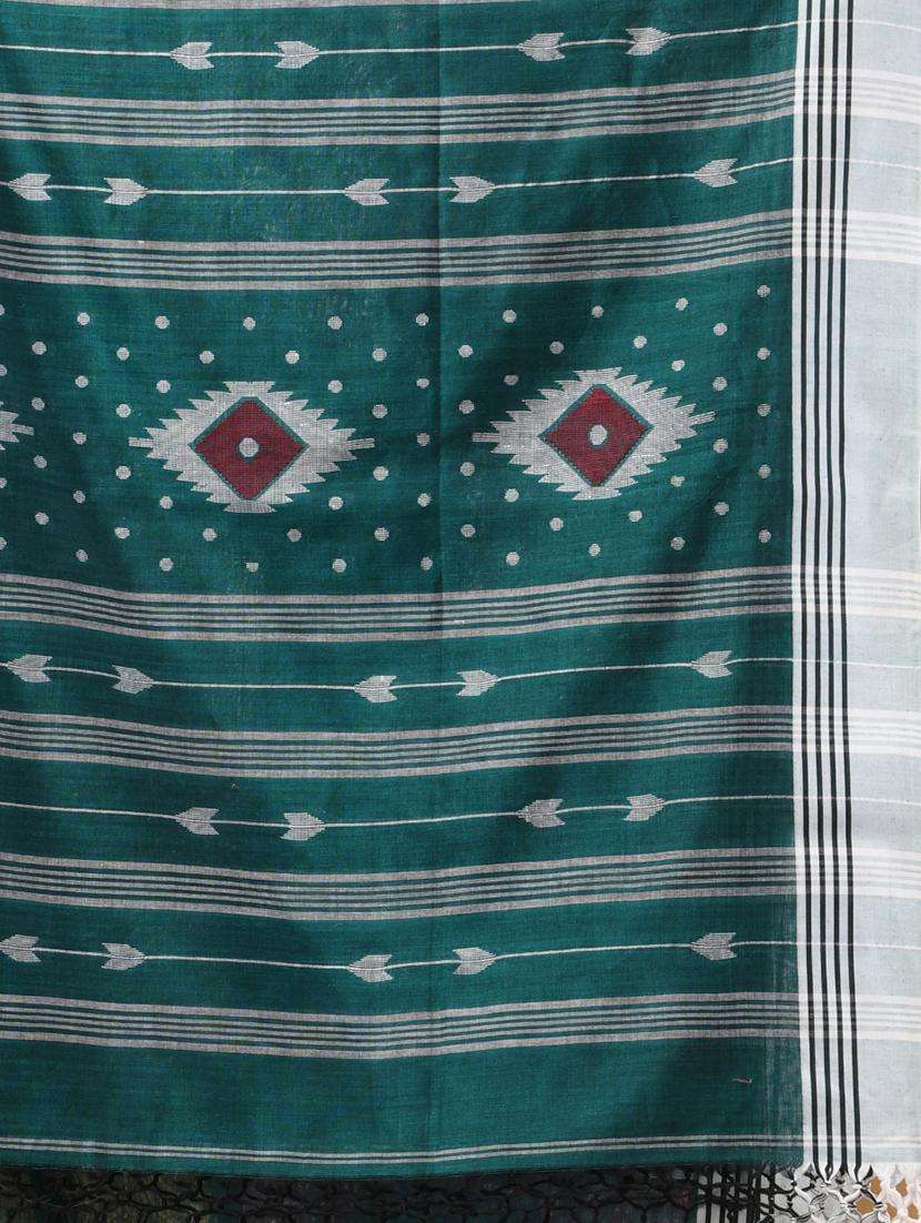 green cotton handloom saree with blouse - 22043029 -  Standard Image - 2