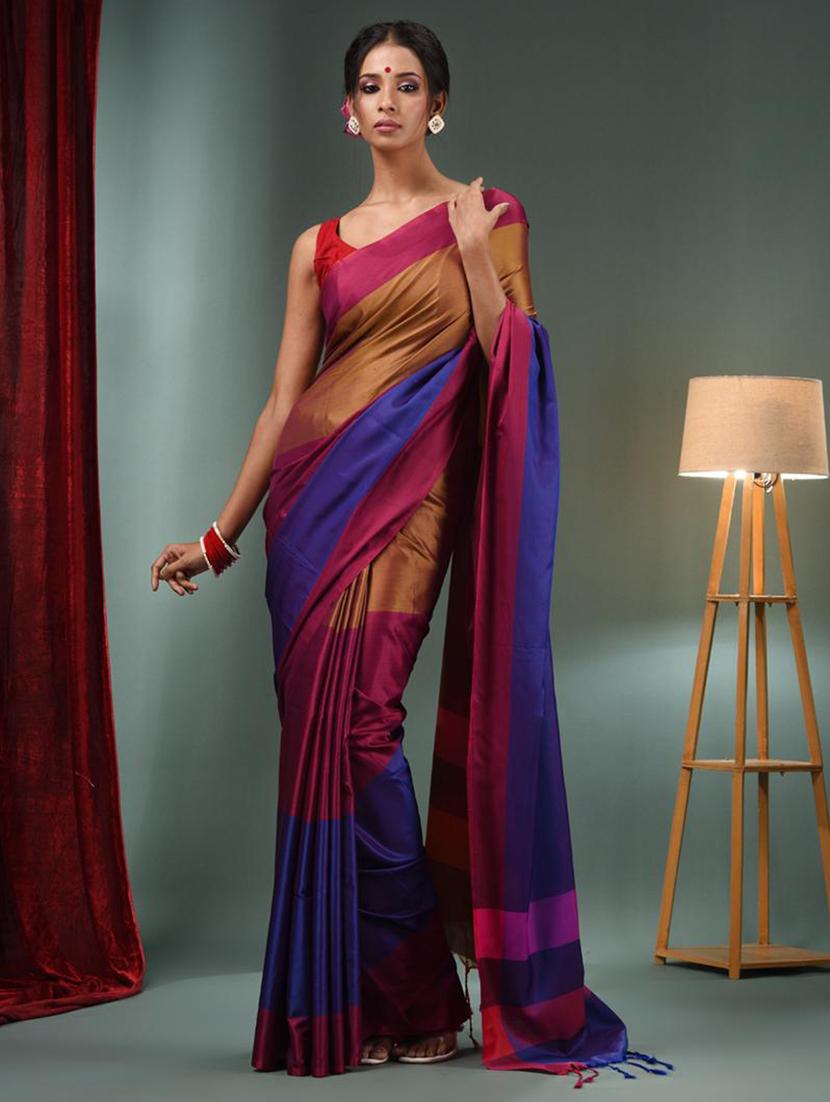women color block southern silk saree with blouse - 22043098 - Zoom Image - 0