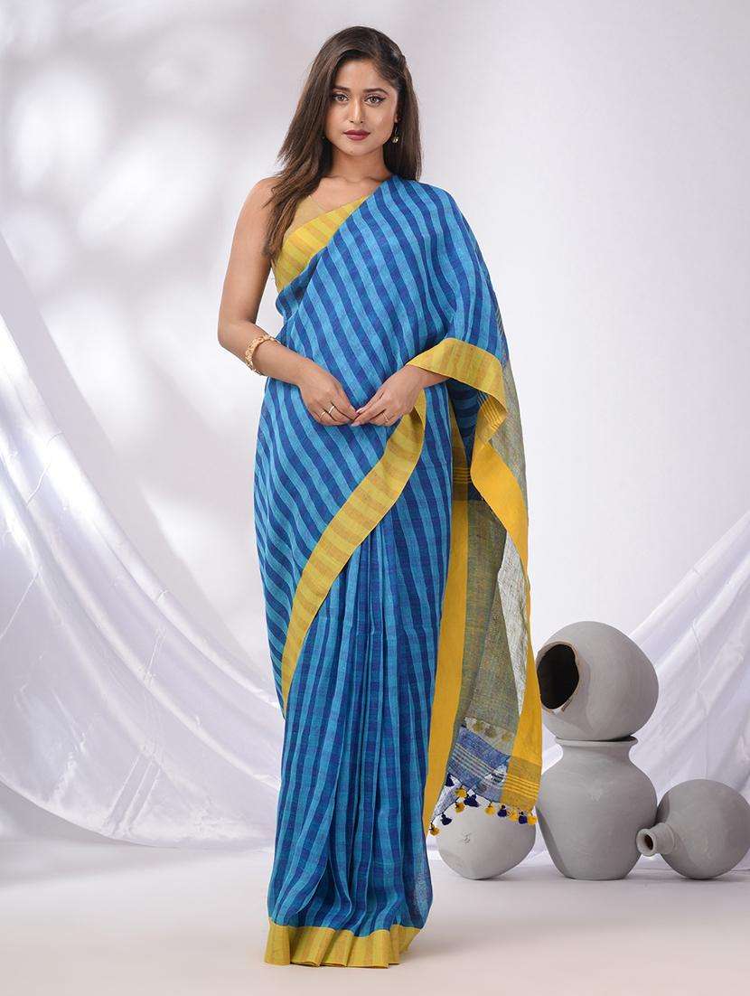 women striped handloom saree with blouse