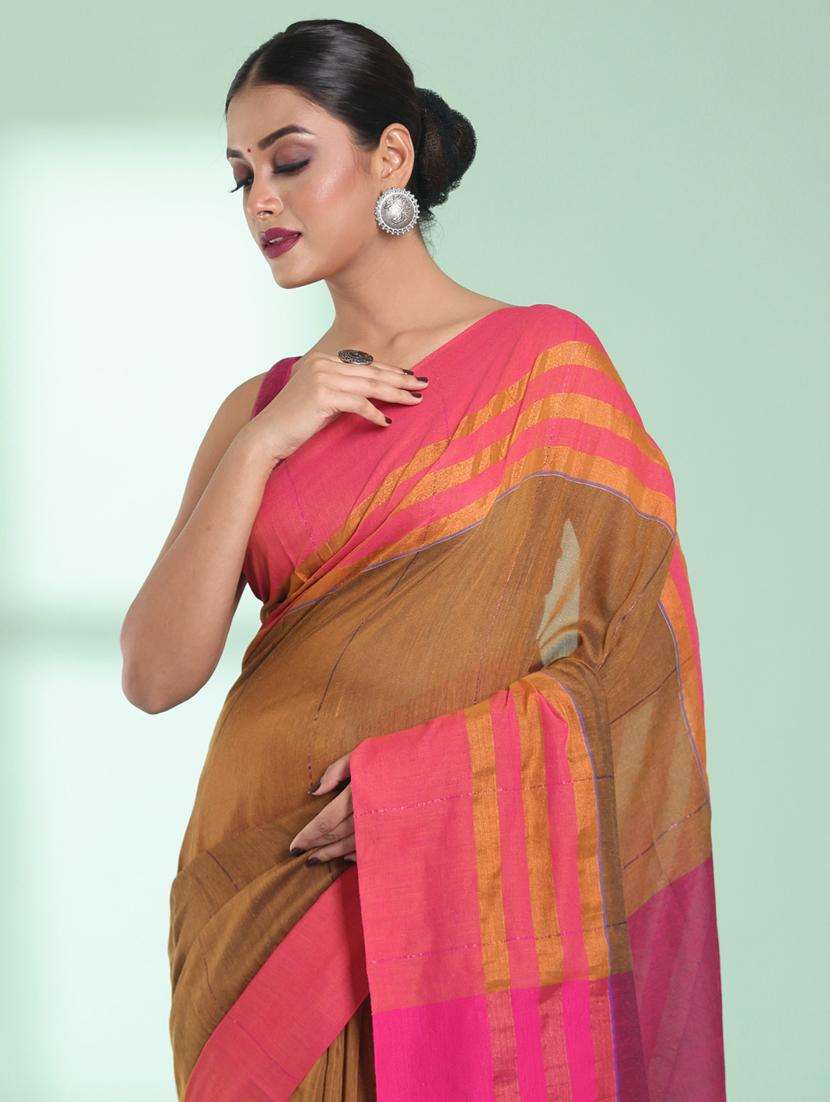 women mustard handloom saree with blouse - 22043224 -  Standard Image - 2