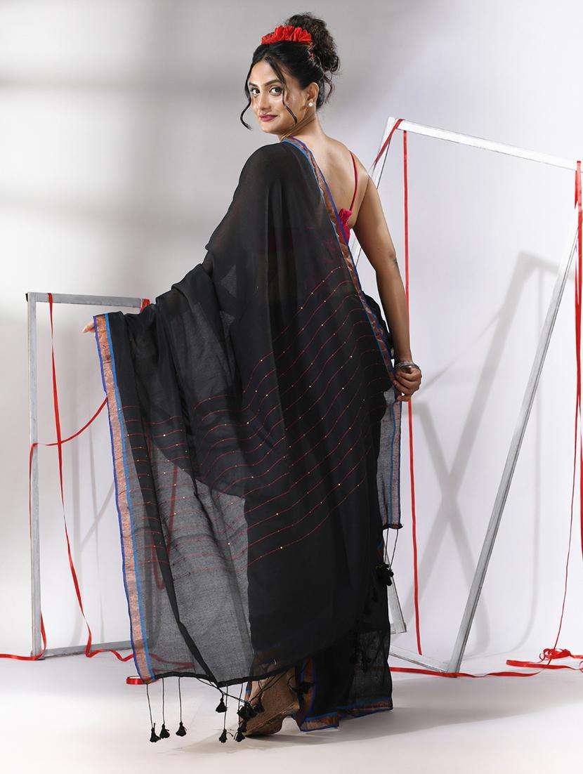 women black handloom saree with blouse - 22043252 -  Standard Image - 2