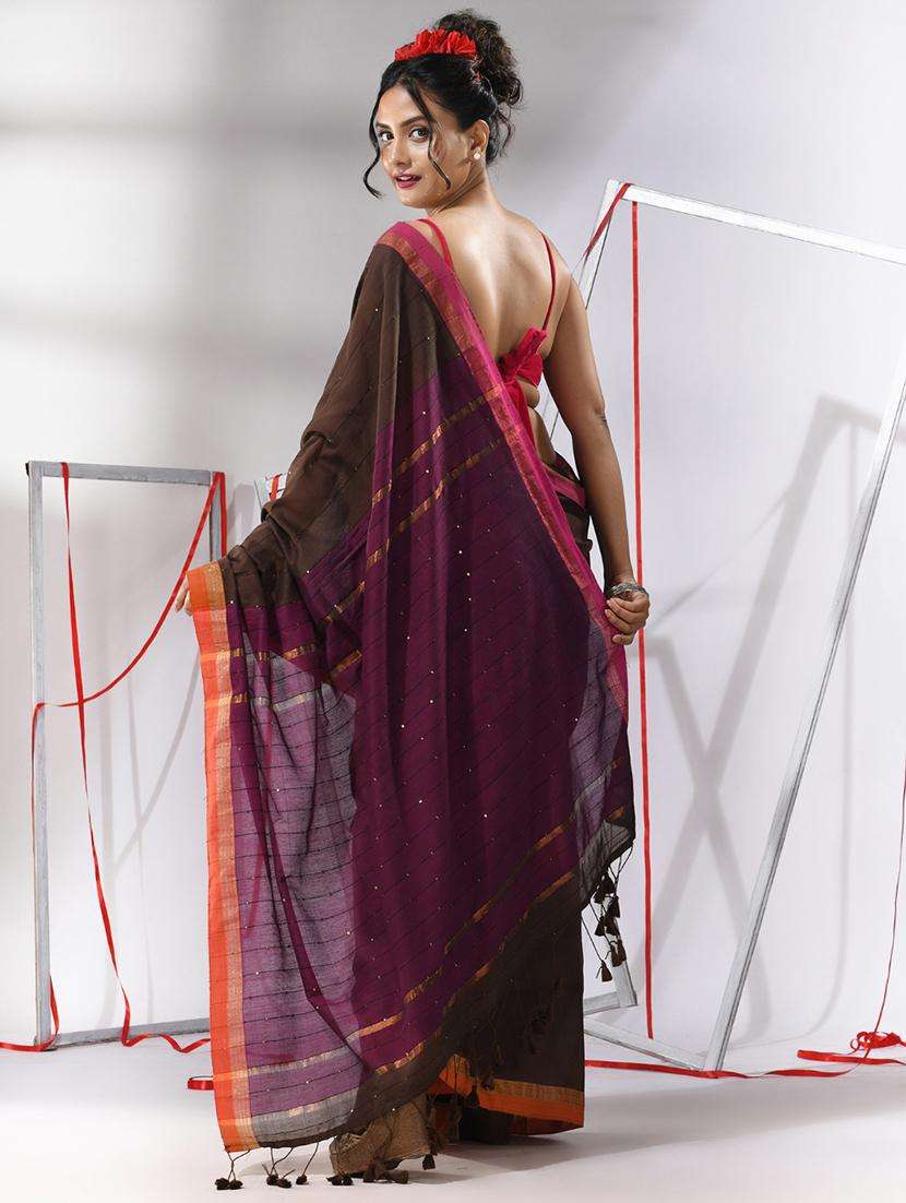women brown handloom saree with blouse - 22043253 -  Standard Image - 2