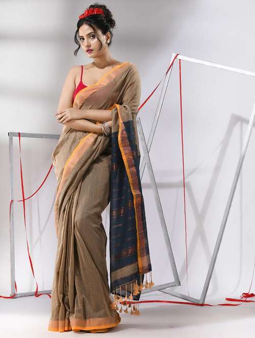 women solid handloom saree with blouse - 22043263 -  Standard Image - 0