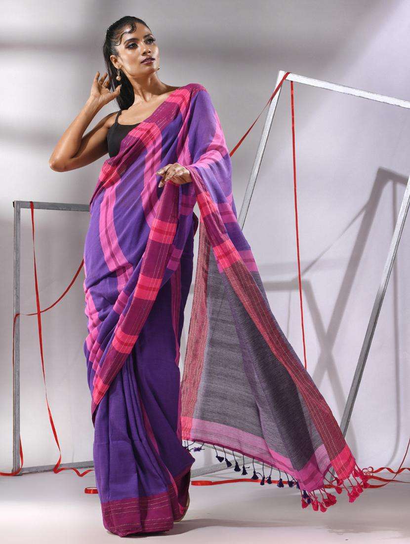 women striped handloom saree with blouse