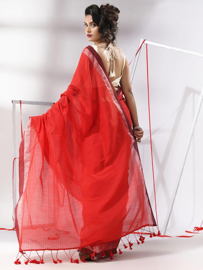 women red handloom saree with blouse - 22043274 - Standard Image - 2