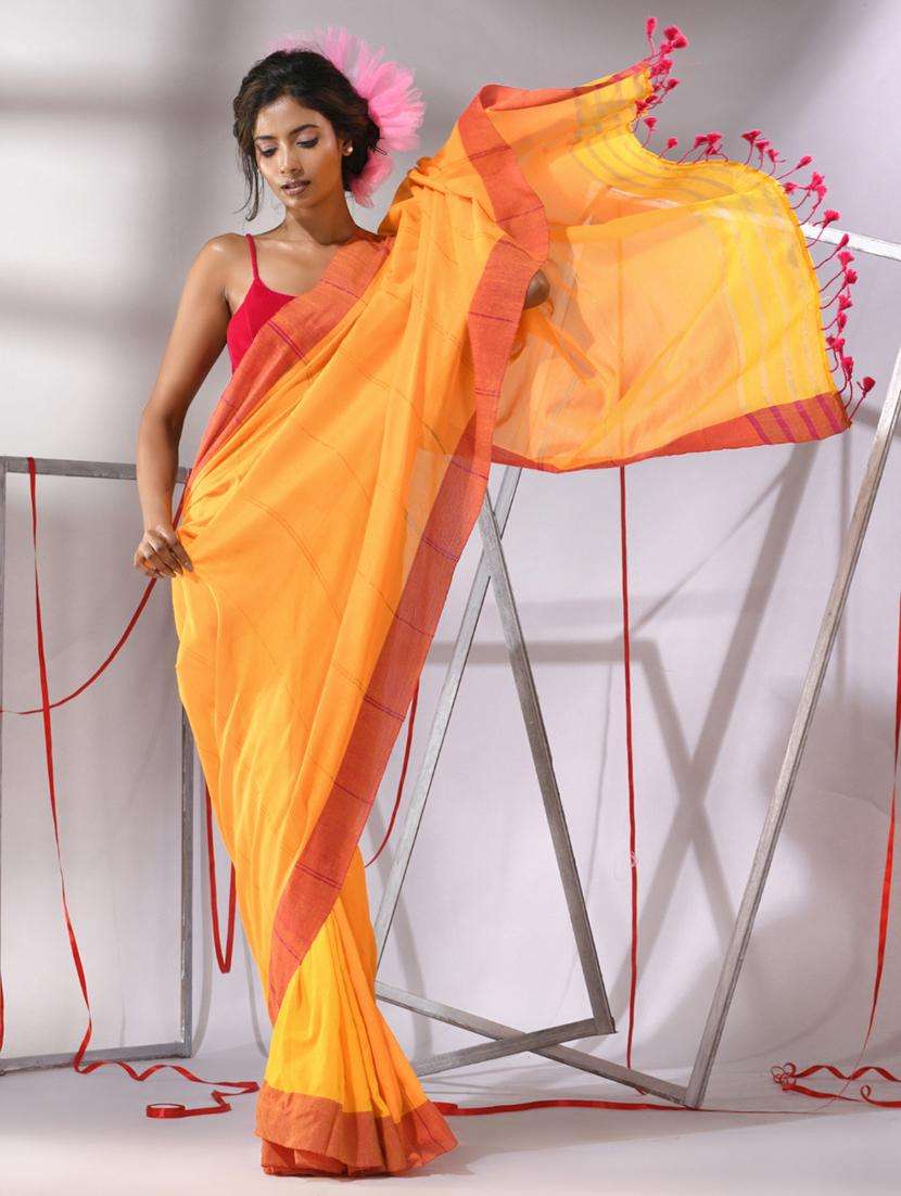 women yellow handloom saree with blouse