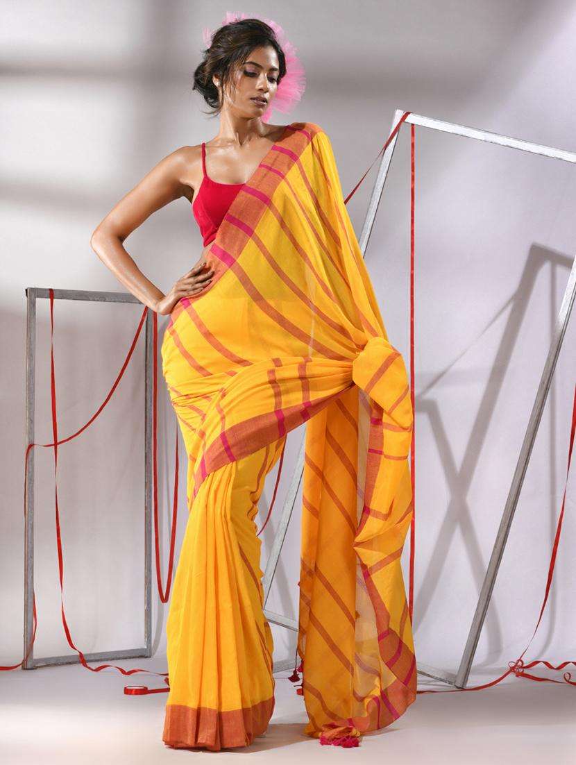 women striped handloom saree with blouse