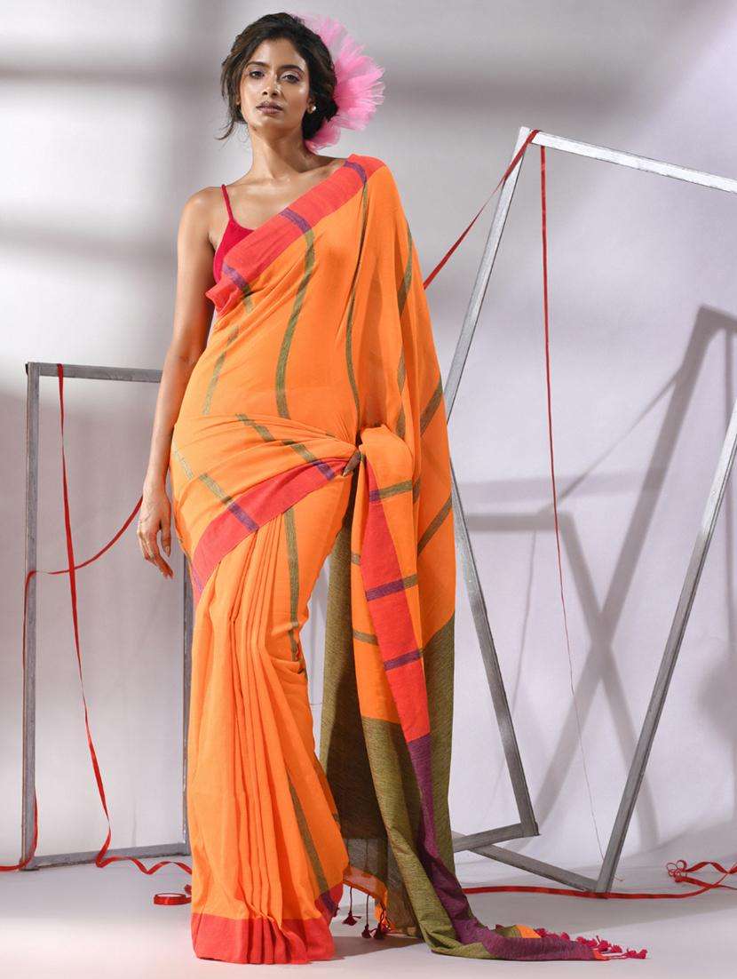 women striped handloom saree with blouse