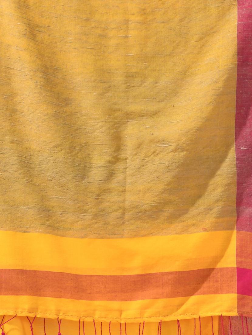 women solid with bordered handloom saree with blouse - 22043300 - Standard Image - 2