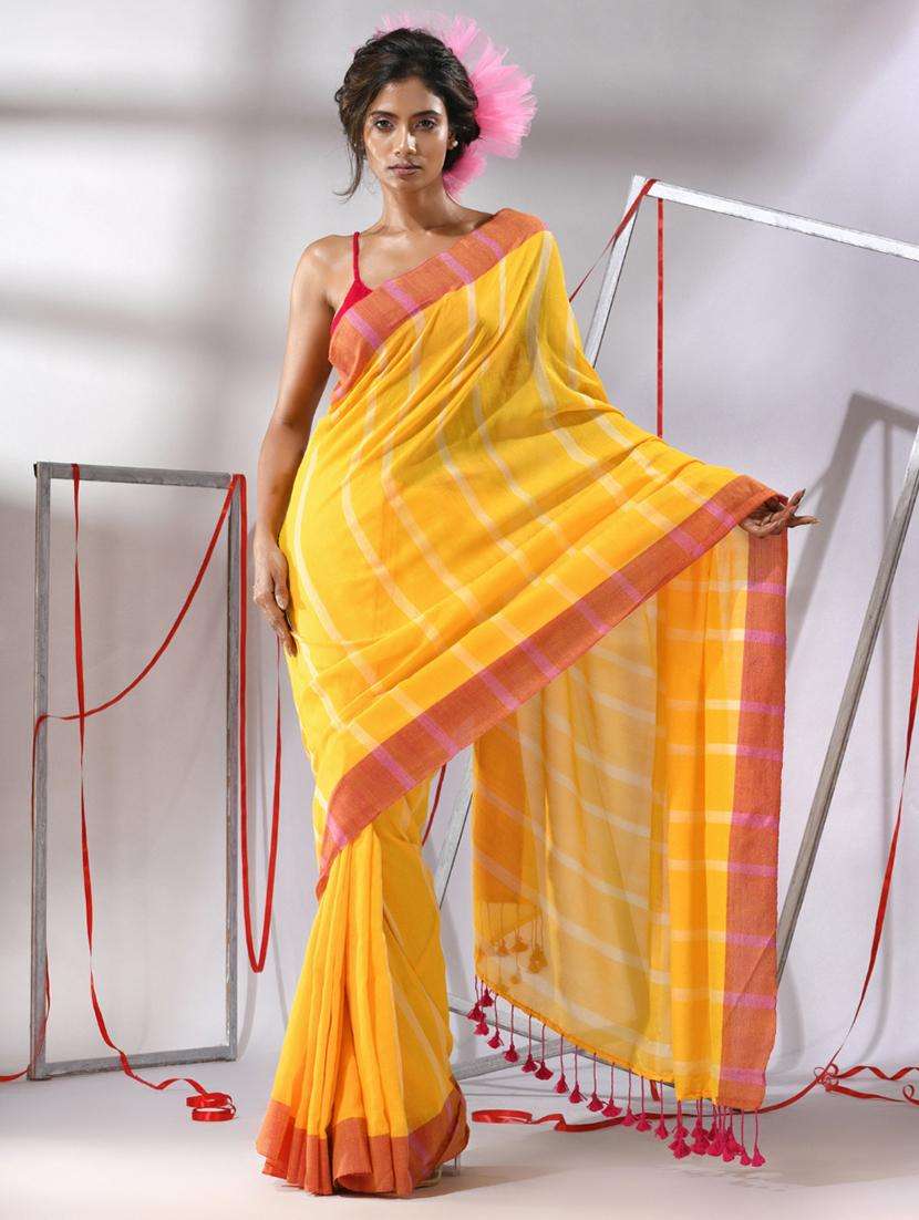 women striped handloom saree with blouse