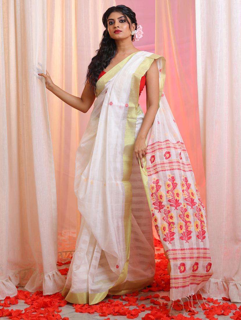 women self design handloom saree with blouse
