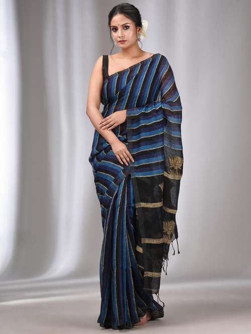 women striped handloom saree with blouse - 22043469 - Standard Image - 0